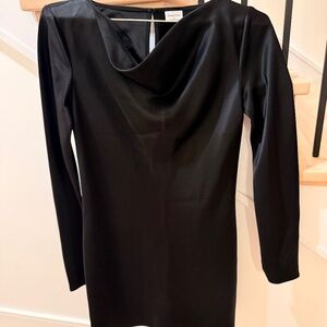 Babaton Black Satin Longsleeve Mini Dress
